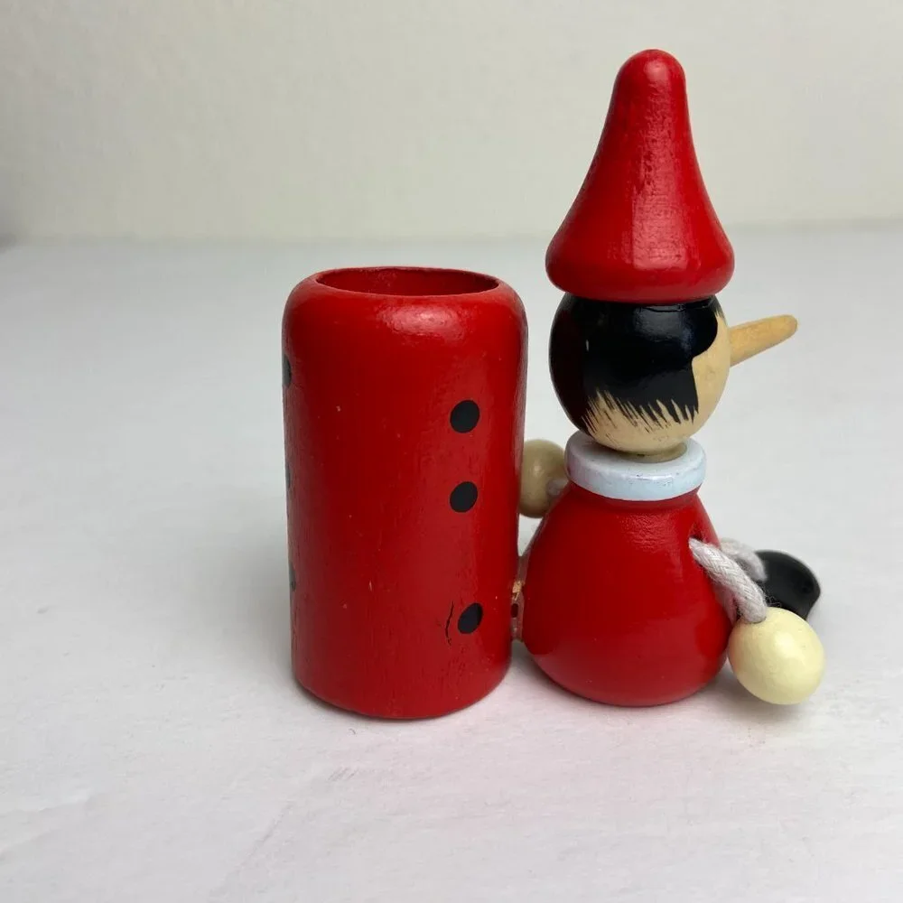 Vintage Wooden Pinocchio pencil holder Makeup Like new